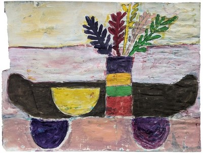 ''HANNE - bowl and wheat on skateboard'' / framed painting / framed painting