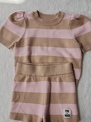 Grayson Mini Girls Striped Sweater Knit Short Set Size 18 Months Preowned