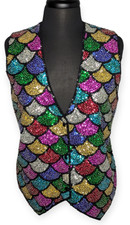 Vintage Fashion Fantasy Scalloped Sequin Beaded Multicolor Vest Womens Size M