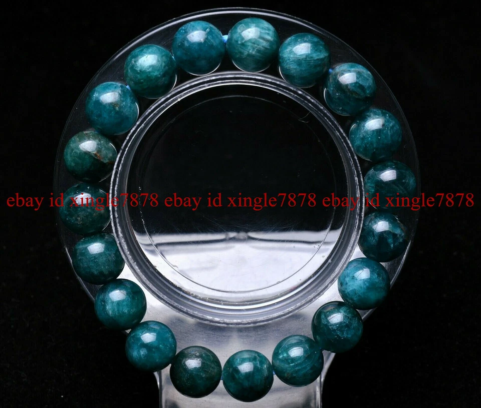 Pulsera Cuentas Redondas Cristal Apatita Azul Claro Calidad Gema Natural 10mm Foto 3 de 4