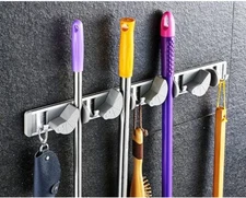 Wall Mount Mop Holder Hanger Hooks Kitchen Brush Broom Storage Rack Organizer