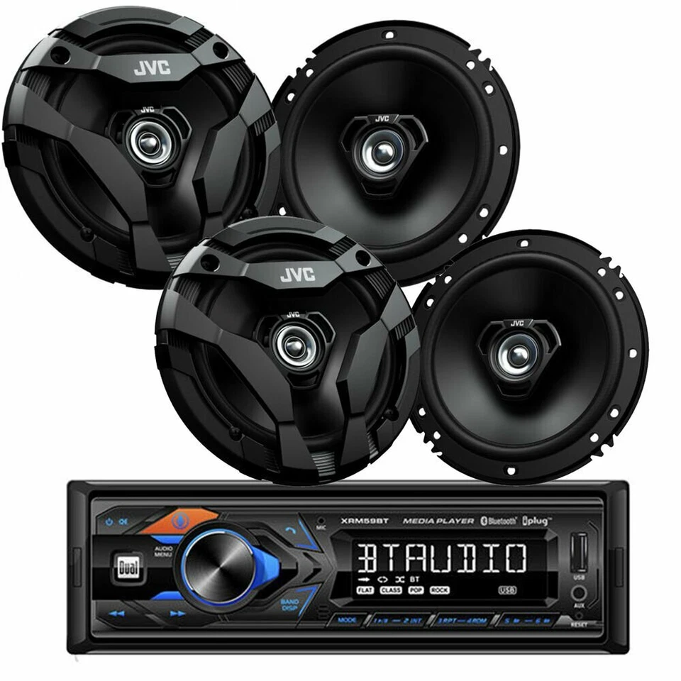 Dual XRM59BT In Dash Single DIN Stereo Receiver + 4) JVC 6.5" 2-Way Speakers - Image 2 of 4