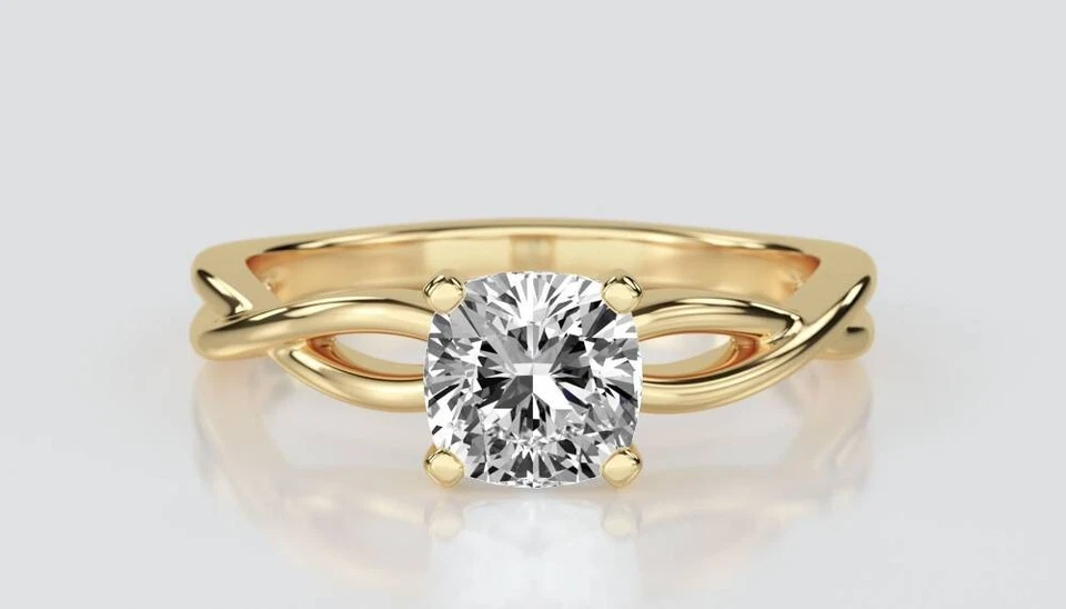 Moissanite Women Ring Cushion Cut 925 Sterling Silver Yellow Gold Plated Ring - Image 3 of 4