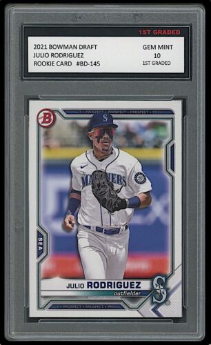 JULIO RODRIGUEZ 2021 / ‘21 BOWMAN DRAFT Topps 1ST GRADED 10 MARINERS ROOKIE CARD