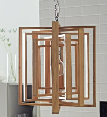 MODRN hanging lamp scandi minimal natural birch squares wood light chain LW1012