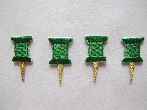 #2463,#2464 Lot 4Pcs Green,Red Drawing Pin Embroidery Iron On Applique Patch - Picture 3 of 3