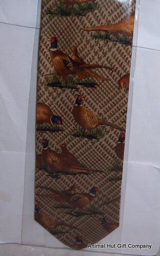 Pheasants on brown tartan background Silk Tie - Picture 1 of 1