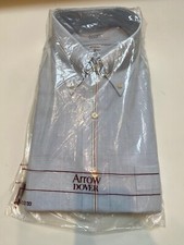 Vintage Arrow Dover Dress Shirt Mens Size 16 1/2 - 32/33 Light Blue w Stripes