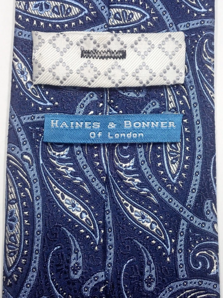 HAINES & BONNER CORBATA TEJIDA AZUL Y PAISLEY 100% SEDA 60" Foto 3 de 4