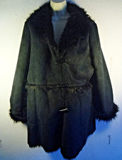 The Great Coat Company Black Faux Suede Hip Length Coat.  Faux Fur Lining. Uk 18