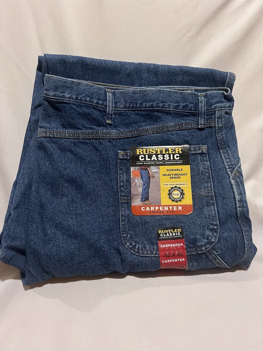 Rustler Classic Carpenter Jeans Mens 52x30 Blue Denim Outdoors