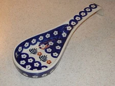 BOLESLAWIEC POTTERY POLAND SPOONER OR SPOON REST 10 1/2" LEAF DECOR