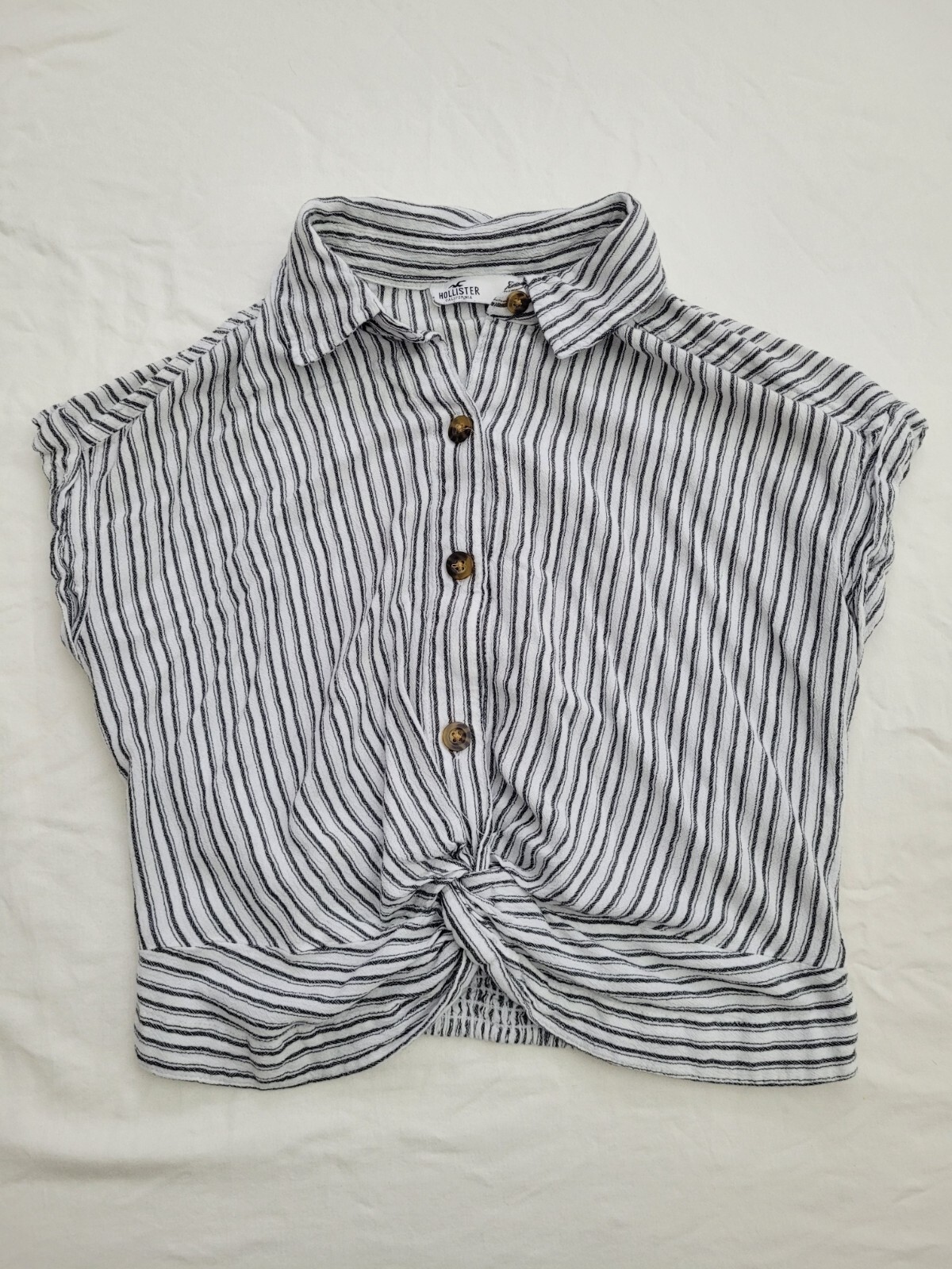 Hollister Size Small Blue And Gray Striped Cropped Halter Top