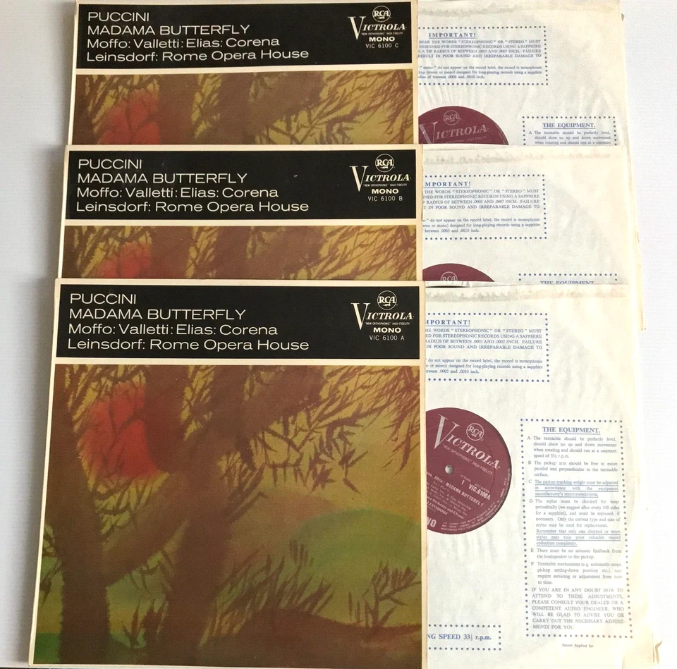 Madama Butterfly Puccini Moffo, Valletti, Erich Leinsdorf 3LP RCA VIC 6100 NM - Image 2 of 4