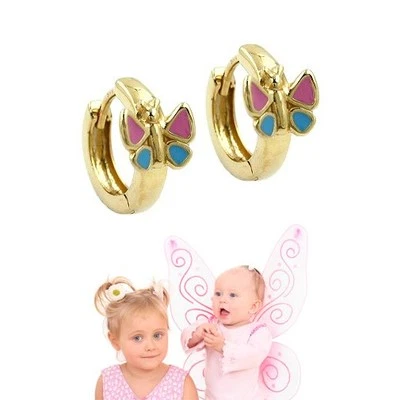 FACHHANDEL-DIREKT Mädchen rosa Schmetterling Klapp- Scharnier Creolen Ohrringe aus Echt Gold 333