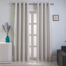 Beige Faux Silk Blackout Curtains, 52x96, Thermal Insulated, 2 Panels