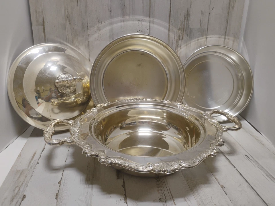 Plato para servir/cazuela cubierto de 4 piezas plateado de colección/plata Sheridan Foto 2 de 4