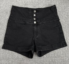 SNEAK PEEK Black Stretch Denim HIGH RISE BUTTON FRONT Cuffed Shorts Size Large