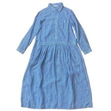 Nest Robe Stripe Linen Long Dress Blue-Grey F Used -Japan-Shipping from Japan