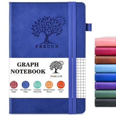 A5 Hardcover Graph Paper Notebook, 5.9 x8.5  Leather Journal for Women & Men,...