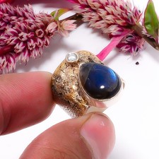 Labradorite - Madagascar  White Topaz Two Tone 925 Sterling Silver Ring s.6 S35