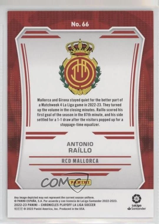 2022-23 Panini Chronicles Base La Liga Playoff Blue Astro /16 Antonio Raillo #66 - Image 2 of 2