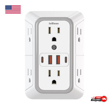 6 Outlet Extender Surge Protector Multi Plug Wall Adapter USB Charger Ports with