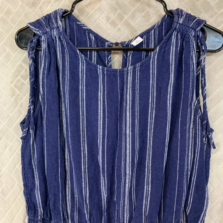 Mameluco mediano Old Navy para mujer azul a rayas mezcla de lino sin mangas Foto 2 de 4