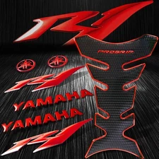 Chromed Red Pro Fuel Tank Pad+8" 3D Logo+Letter+YZF-R1/R1S Emblem Sticker Kit