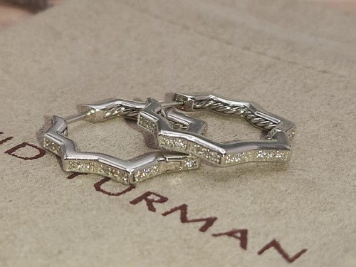 David Yurman Sterling Silver 925 Zig Zag Diamond Stax Hoop Earrings 22.8mm
