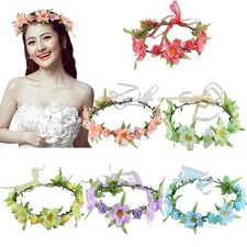 6Pcs Adjustable Boho Flower Crowns with Elastic Ribbon Floral Headbands  6 c...