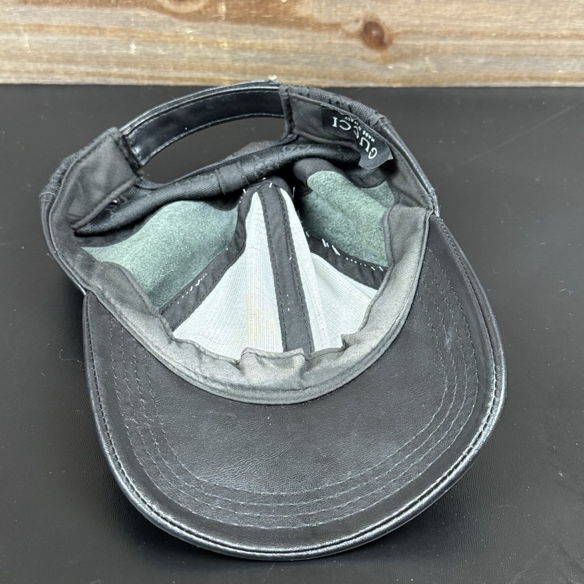 Vintage GUCCI Black Leather & Canvas GG Monogram Baseball Hat Cap