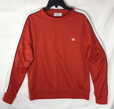 Ami Paris Orange Striped Sweatshirt Mens L Track Crewneck Pullover