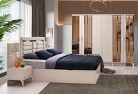 Schlafzimmer-Set 4Tlg Beige Bett Nachttische Kleiderschrank Modern Design Stil