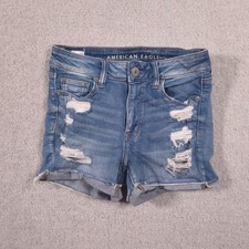 American Eagle Outfitters Shorts Womens 4 Blue Hi-Rise Shortie Distressed Cutoff