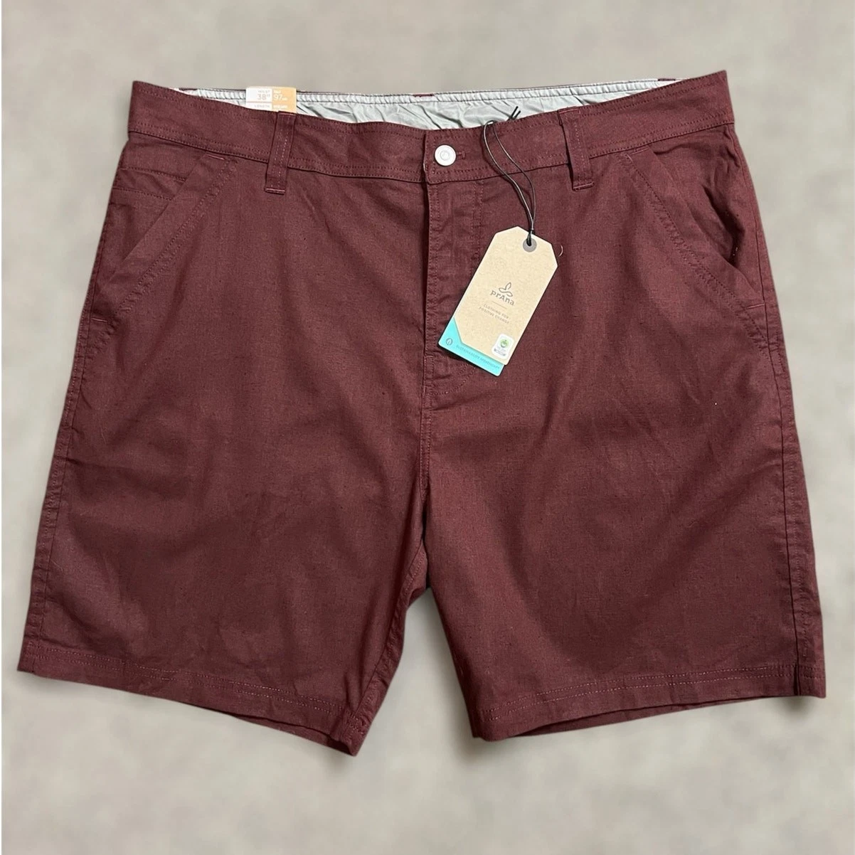 Prana Furrow Shorts 38 Mens Cacao 8" Chino Standard Fit Preppy Versatile Hybrid