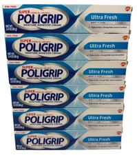 6X Super Poligrip Strong Denture Adhesive Cream Ultra Mint Flavor 2.4 Oz New