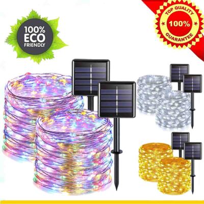 Outdoor Solar Fairy String Lights 2x100 LED Copper Wire Waterproof Garden Decor