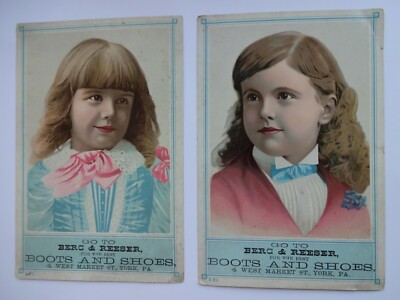 2 1890'S BERG & REESER LARGE TRADE CARDS 4.25 X 6.5 YORK, PA BOOTS AND SHOES
