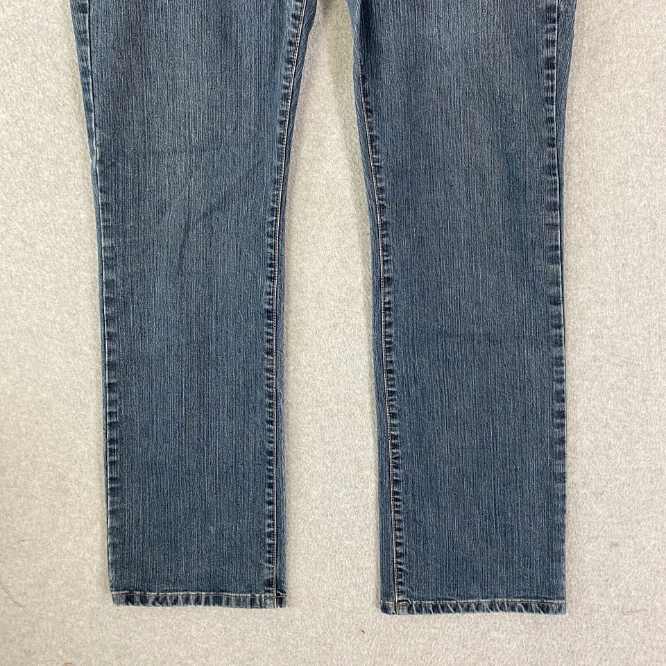 Jeans halógenos para mujer 14L (36x30,5) azul tiro medio pierna recta elástico denim Foto 3 de 4