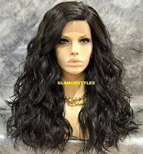 LACE FRONT FULL WIG LONG WAVY LAYERED SIDE PART JET BLACK #1 HEAT OK NWT