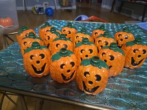 16 Vtg Halloween Jack O Lantern Pumpkin Blow Mold Plastic String Light Covers 