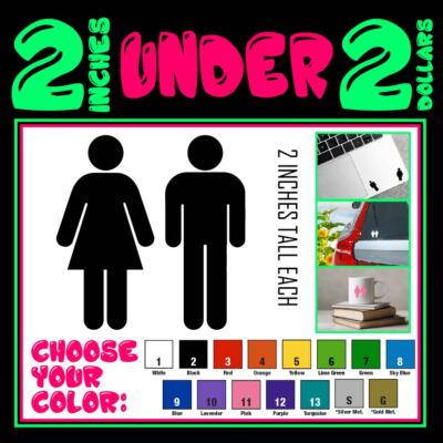 2'' Man Woman Silhouette Decal Vinyl Die Cut Sticker Gender Pronouns He She Label