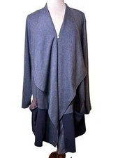 Logo Lounge By Lori Goldstein Cardigan French TerryWaterfall Size 3X Gray Suede