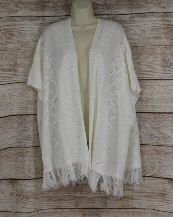Faded Glory Womens Plus Size 3X 22W-24W Open Knit Cardigan Sweater Duster  White