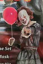 Pennywise Cosplay Halloween Costume ADULT w/ LED Clown Mask Balloons Makeup Kit 
