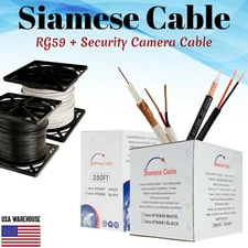 RG59 Siamese Cable 250ft 500ft 1000ft Coaxial 20AWG + 18/2 Security Camera Wire