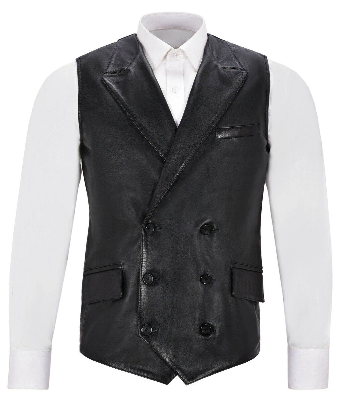 Genuine Handmade Men's Black Leather Vest Soft Sheepskin Stylish Causal Vest