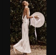 DISSH DRESS NEW Aisle White Backless Midi Dress Satin Bias Slinky AU6 US 2 Diish