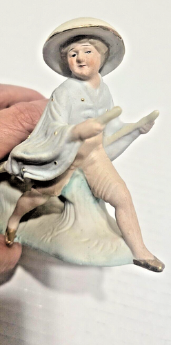 Statuina ceramica/porcellana uomo cinese carro tirante marcato coppa Giappone - Foto 6 di 9